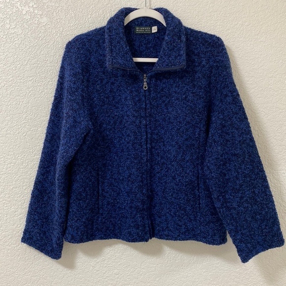 Blarney Woolen Mills Zip up Jacket Women's Large Made in Ireland Blue - Picture 1 of 9